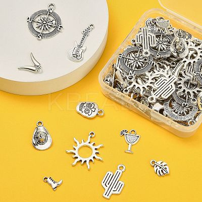 100Pcs 10 Styles Tibetan Style Alloy Pendants TIBEP-CJ0001-96-1