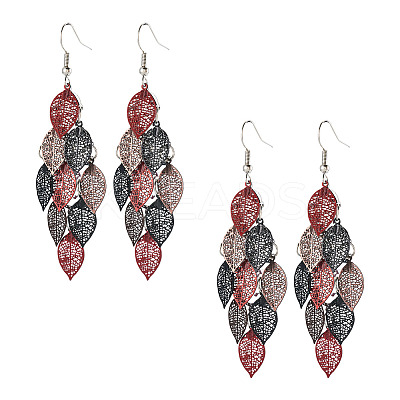 2 Pairs 430 Stainless Steel Leaf Dangle Earrings EJEW-TA0001-83C-1