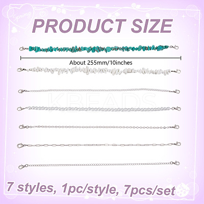7Pcs 7 Styles Synthetic Turquoise & Glass Pearl & Brass Cap Chain AJEW-GO00036-1