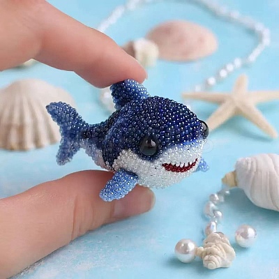 3D Shark DIY Bead Embroidery Kits DIY-A064-02B-1