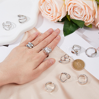 10Pcs 10 Style Alloy & Stainless Steel Open Cuff Ring RJEW-FI0001-13-1