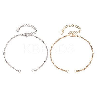 2Pcs 2 Colors 304 Stainless Steel Singapore Chain Bracelet Making AJEW-JB01306-1