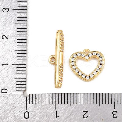 Heart Brass Micro Pave Clear Cubic Zirconia Toggle Clasps KK-G548-37G-1