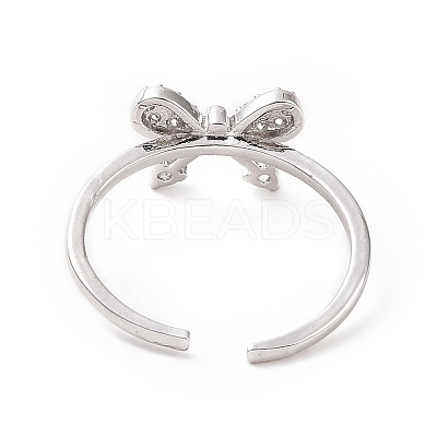 Clear Cubic Zirconia Bowknot Open Cuff Ring RJEW-I094-07P-1
