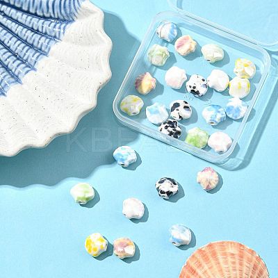 26Pcs 6 Colors Shell Shape Glazed Porcelain Beads PORC-FS0001-35-1