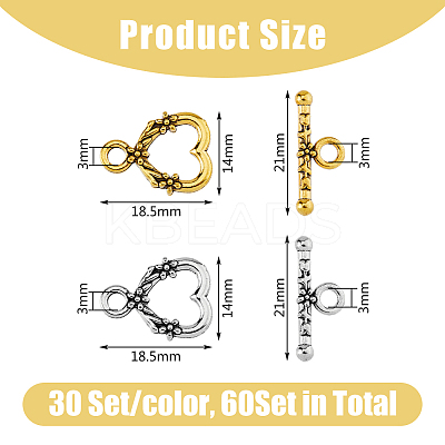 60Pcs 2 Colors Alloy Heart Toggle Clasps FIND-DC0004-36-1