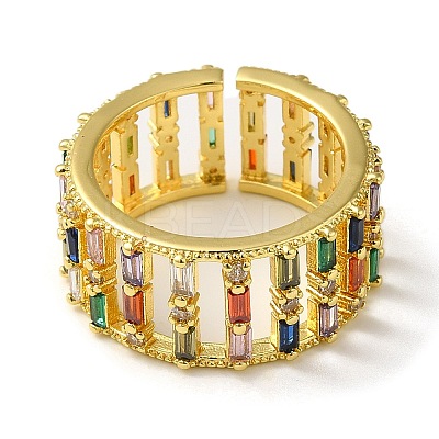 Rack Plating Brass Micro Pave Colorful Cubic Zirconia Rectangle Open Cuff Ring LS-RJEW-M162-37G-1