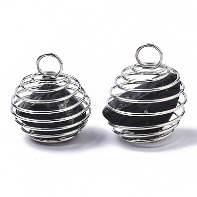 Iron Wrap-around Spiral Bead Cage Pendants IFIN-R239-02P-1