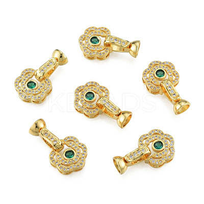 Brass Pave Clear & Green Cubic Zirconia Fold Over Clasps KK-N259-16-1