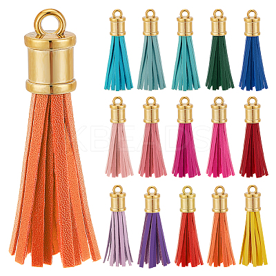 15Pcs 15 Colors Imitation Leather Big Tassel Pendants FIND-PH0008-26-1