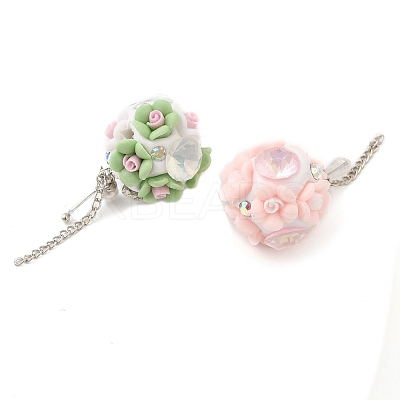 Luminous Glow in the Dark Polymer Clay Pave Rhinestone Round Beads with Resin Flower CLAY-D007-03-1