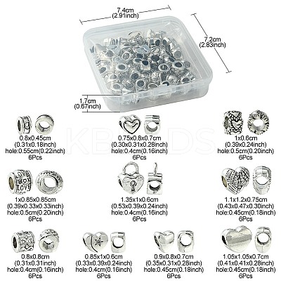 60Pcs 10 Styles Tibetan Style Alloy European Beads MPDL-FS0001-02A-1