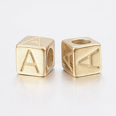 304 Stainless Steel Large Hole Letter European Beads LS-STAS-H428-01G-A-1
