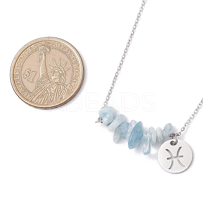 Natural Aquamarine Chip & Constellation Pendant Necklaces NJEW-JN05084-12-1