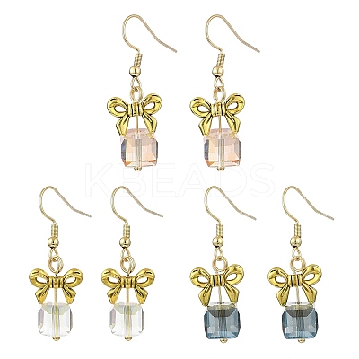 3 Pairs 3 Colors Alloy & Glass Dangle Earrings EJEW-JE06361-1