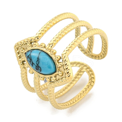 Ion Plating(IP) 304 Stainless Steel Synthetic Turquoise Cuff Rings G-Z056-03G-04-1