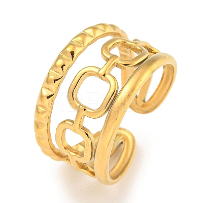 Ion Plating(IP) 304 Stainless Steel Ssquare Chain Open Cuff Ring for Women RJEW-A043-28G-1