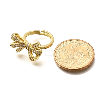 Rack Plating Brass Micro Pave Clear Cubic Zirconia Cuff Finger Rings for Women RJEW-M028-31G-03-1