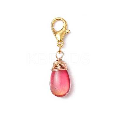 Wire Wrapped Glass Teardrop Pendant Decorations HJEW-JM02974-02-1