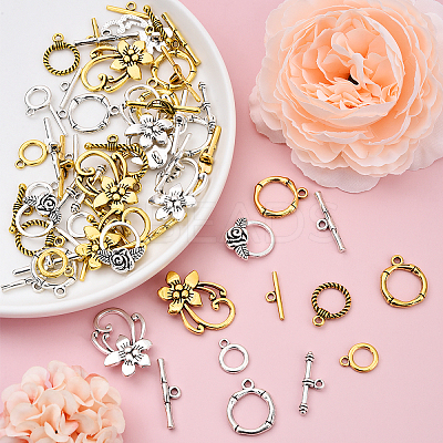 40 Sets 8 Styles Tibetan Style Alloy Toggle Clasps TIBE-YW0001-69C-1