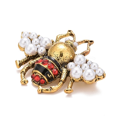 Bee Enamel Pin with Rhinestone & Resin Pearl JEWB-A004-26AG-1