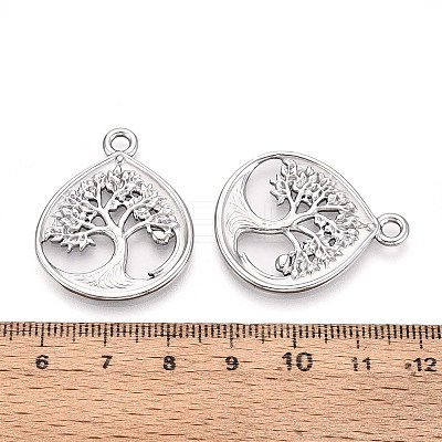 304 Stainless Steel Teardrop with Tree of Life Pendants STAS-T067-35P-1