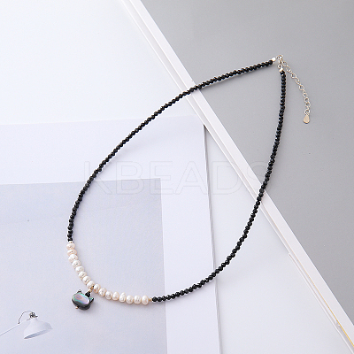 Cute Cat Head Pendant Silver Black Tourmaline Freshwater Pearl Necklace MQ9984-1