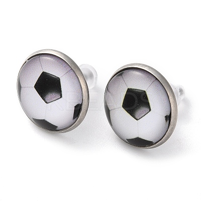 Sport Balls Glass & 304 Stainless Steel Stud Earrings for Women EJEW-H005-01P-01-1