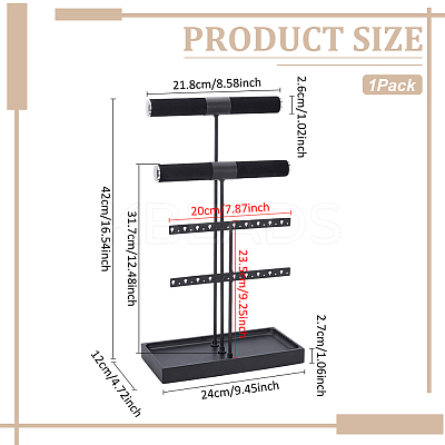 4-Tier Wood & Velvet Jewelry Towers Stands Jewelry Organizer Holder with Tray for Watch ODIS-WH0106-20EB-1