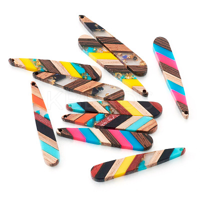10Pcs 5 Colors Transparent Resin & Walnut Wood Pendants RESI-TA0002-74-1