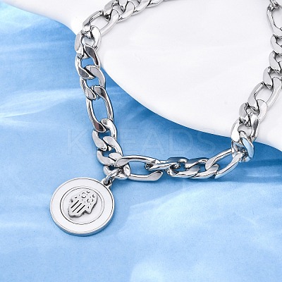 304 Stainless Steel Flat Round with Hamsa Hand Charm Bracelets BJEW-A036-13P-1
