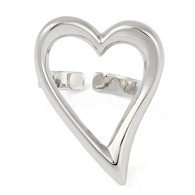 Hollow Heart Brass Open Cuff Ring RJEW-Q819-29P-1