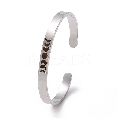 Non-Tarnish 304 Stainless Steel Moon Phase Open Cuff Bangle for Men Women LS-BJEW-H551-01P-1