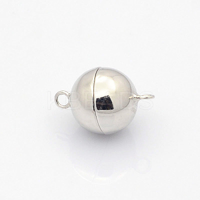 Anti-Tarnish Rhodium Plated 925 Sterling Silver Round Magnetic Clasps STER-L018-04-1