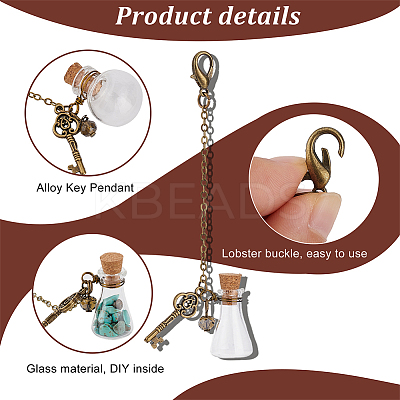 Glass Bottle and Alloy Key Pendant Decoration HJEW-PH01930-1