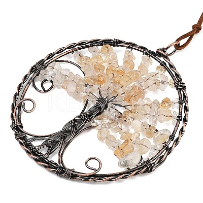 Brass & Natural Yellow Quartz Chips Pendant Decorations HJEW-Z007-05R-08-1