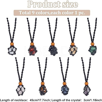 9Pcs 9 Styles Natural Mixed Gemstone Teardrop Pendant Necklaces Set NJEW-AN0001-46-1