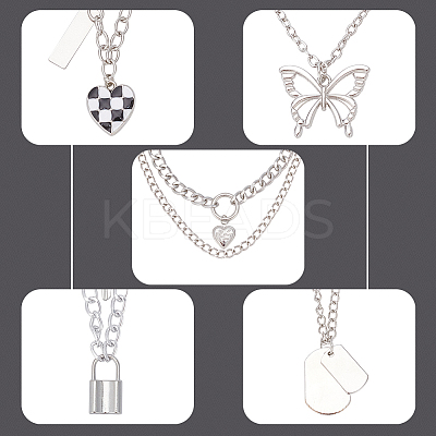 18Pcs 18 Style Alloy Curb & Paperclip & Herringbone Chain Necklaces Set NJEW-AN0001-43-1