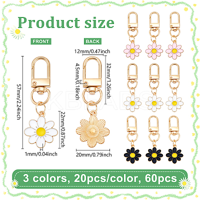 60Pcs 3 Colors Zinc Alloy Enamel Flower Pendant Decorations HJEW-TW0001-01-1