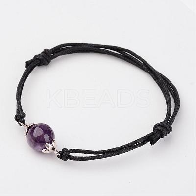Adjustable Natural Gemstone and Waxed Cotton Cord Bracelets BJEW-JB02333-1