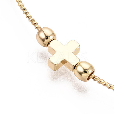 Adjustable Brass Beaded Slider Bracelets for Women BJEW-T022-25G-1