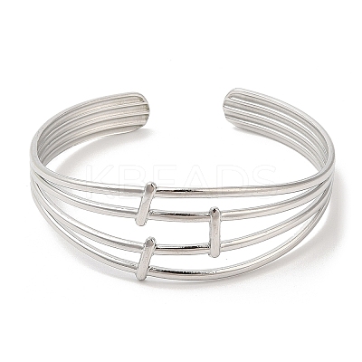 Non-Tarnish 304 Stainless Steel Multi Line Cuff Bangles for Women BJEW-L682-006P-1