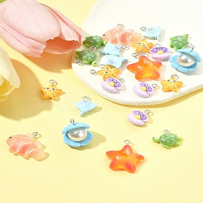 24Pcs 7 Styles Marine Organism Resin Pendants RESI-FS0002-05-1