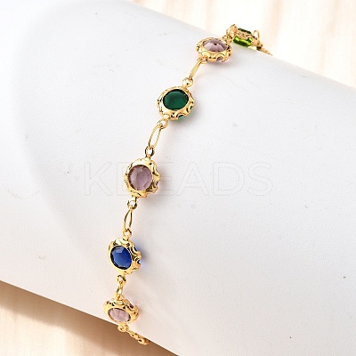 304 Stainless Steel Glass Link Chain Bracelets for Women BJEW-V010-01G-1