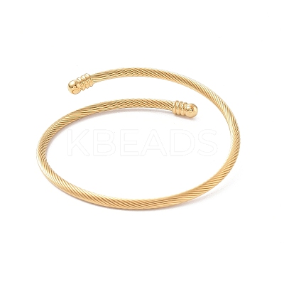 PVD Vacuum Plating 304 Stainless Steel Open Cuff Bangle with Oval Beaded BJEW-C031-01G-1
