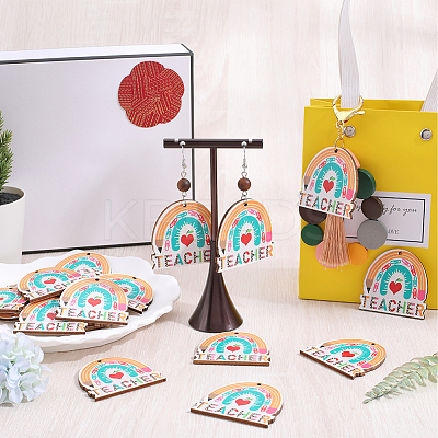 2 Bags Single Face Printed Wood Pendants WOOD-SC0001-57-1