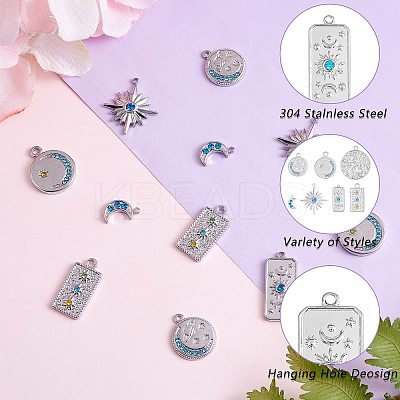14Pcs 7 Styles 304 Stainless Steel Pendants STAS-SZ0002-78P-1