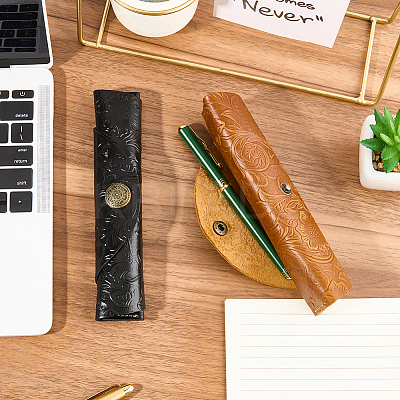 2Pcs 2 Colors Cowhide Roll Pencil Bag AJEW-GF0011-77-1