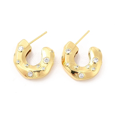 Cubic Zirconia C-shap Stud Earrings EJEW-P213-02G-02-1