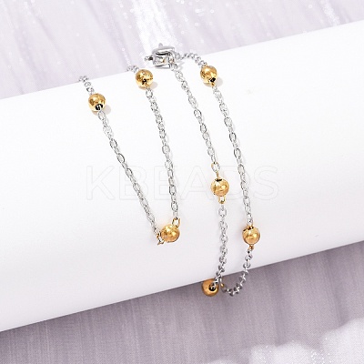 304 Stainless Steel 3MM Round Bead Cable Chain Necklaces for Women NJEW-G177-03A-GP-1